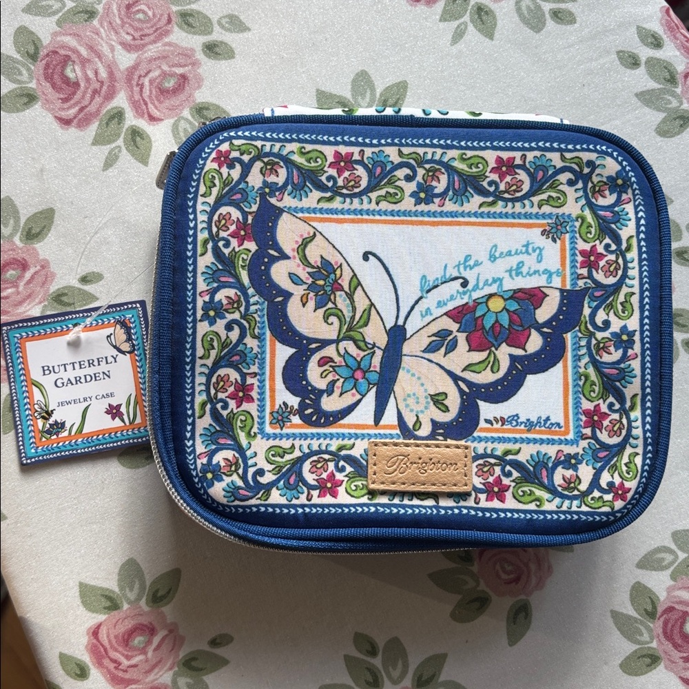 Brighton Travel Jewelry Case Bag Butterfly Garden Blue Floral Organizer SoftSide